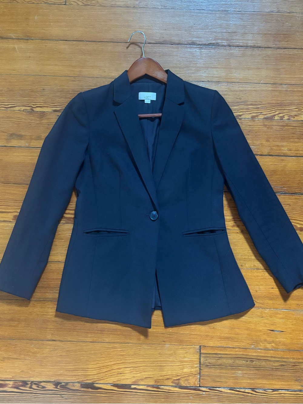 LOFT Navy Blue Single-Button Linen Blend Tailored Blazer